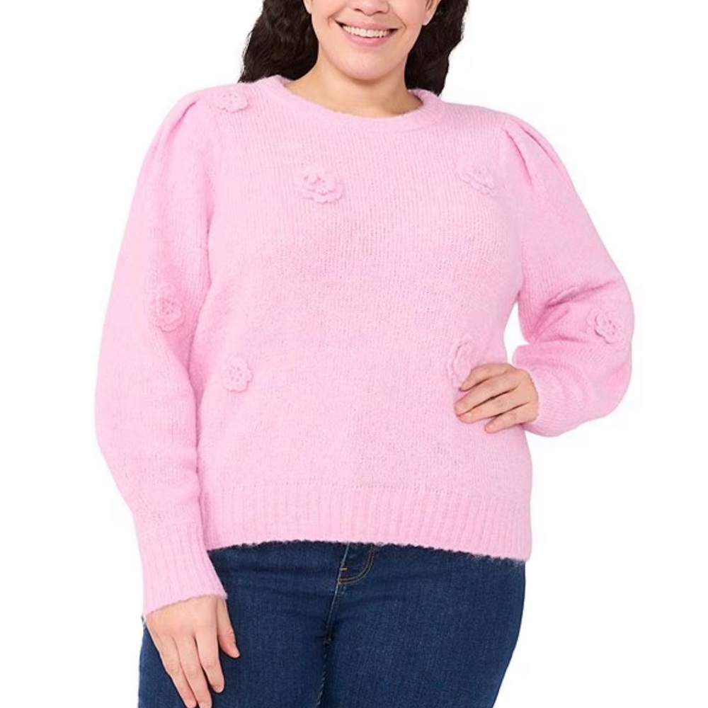 CECE Long Sleeve 3D Flower Sweater